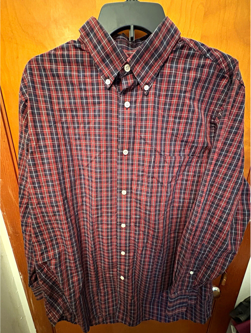 Croft & Barrow Men’s Plaid Button Down Shirt 16.5 32/33 Red Navy